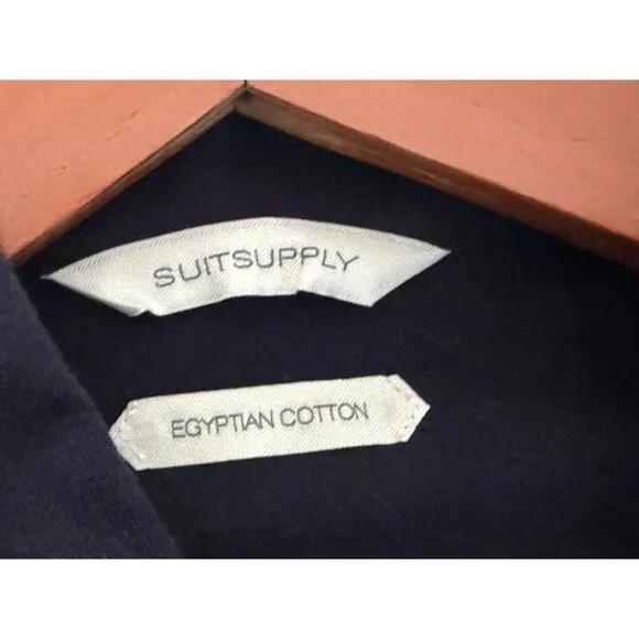 Suitsupply Mens Navy Egyptian Cotton Dress Shirt Navy Blue Size 15.5 Extra Slim - Picture 3 of 10